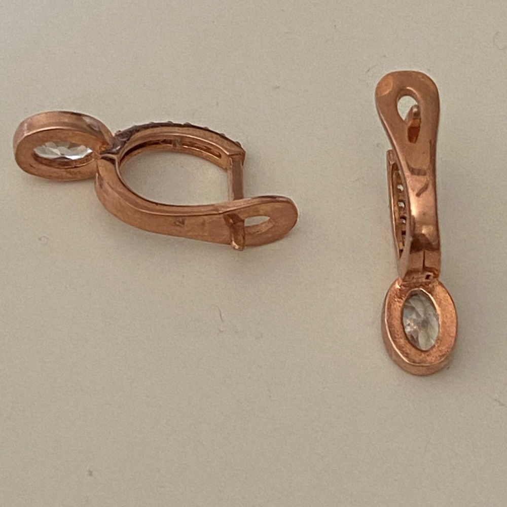 925 Silver cz hoop earrings 14k rose gold plated - Picture 5 of 5